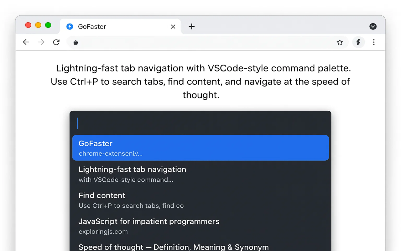 GoFaster - VSCode-style command palette for Chrome tab navigation