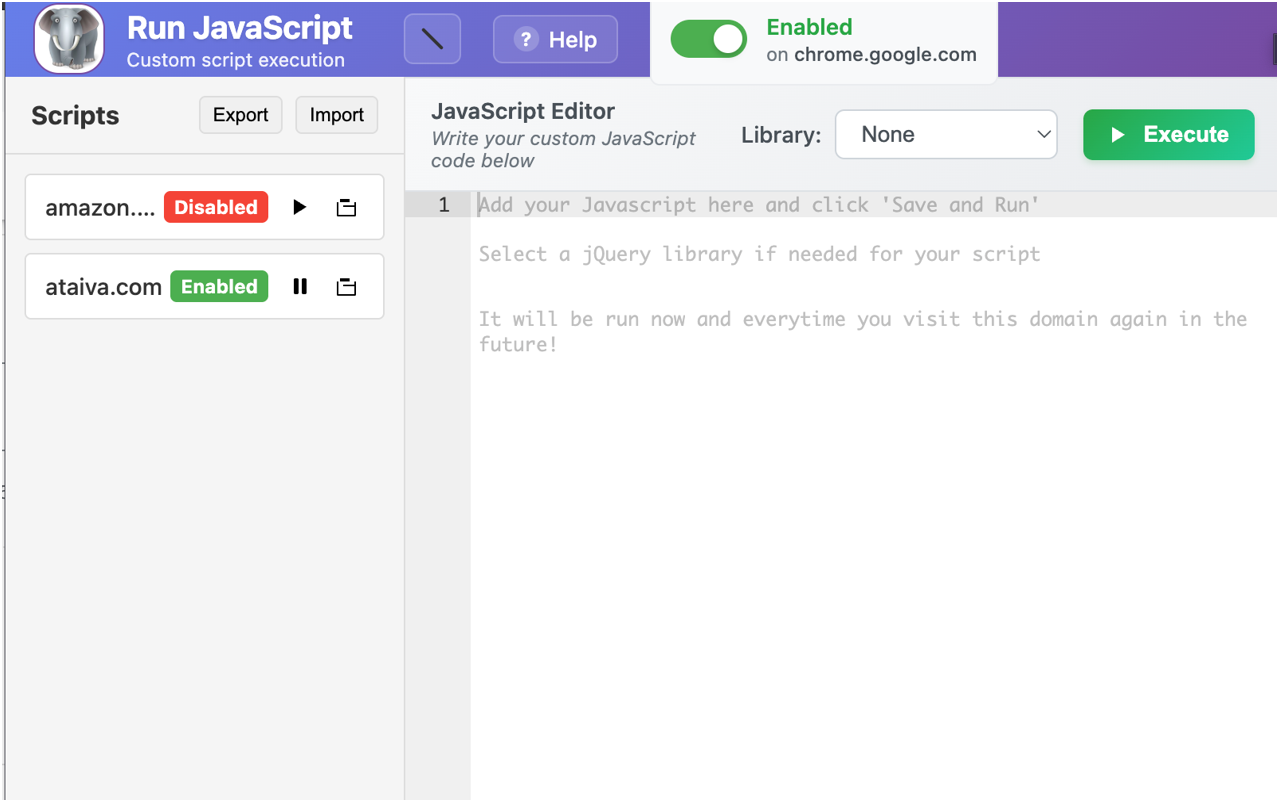 Run JavaScript Chrome extension running a custom script on a webpage