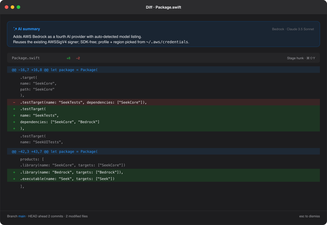 Seek git diff view
