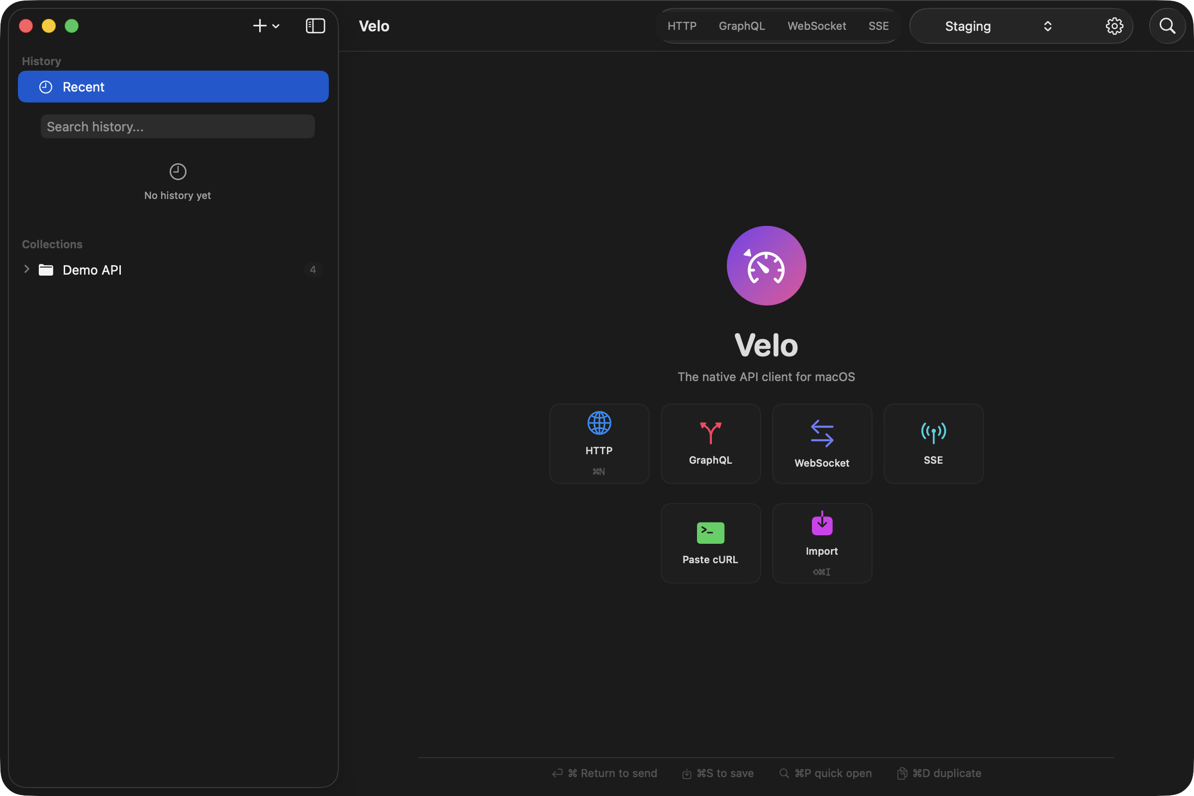 Velo welcome screen